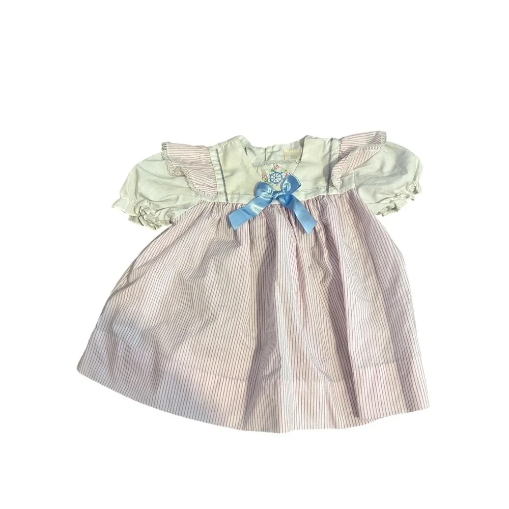 Baby girl‎ vintage pink and white striped dress 12M